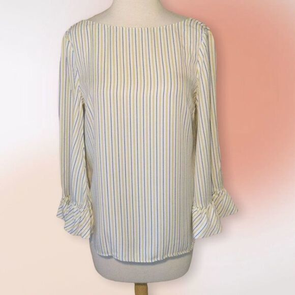Massimo Dutti‎ Ruffled Sleeve Striped Top Size 4 - Picture 2 of 13